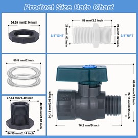 2 Pack PVC Rain Barrel Spigot Kit -3/4" Rain Barrel PVC Garden with Bulkhead Fitting Garden Hose Faucet Adapter and Thread Seal Tape for Water Tanks, Aquariums, Tubs, Pool, Garden Barrel