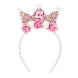 GotGala Birthday Headbands for Girls 2nd 5th Birthday Crown Princess Tiara, Flower Headbands for Birthday Girls (5th)