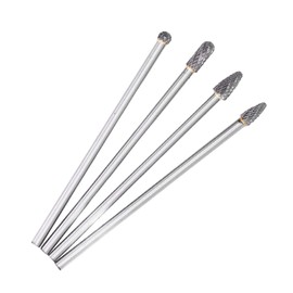 Extended Carbide Rotating Burr Set, 4Pcs Tungsten Steel Burrs, Double Cut Rotating Burr with 6mm Shank Files Rasp Bit Tools Kit, Cutting Burs