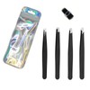 Set of 4 Black Stainless Steel Eyebrow Tweezers Professional with