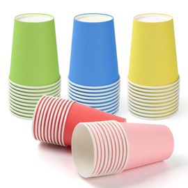 PARTY GO 50 Pcs 9" Multi-Color Paper Cups for Dinner and Dessert, Disposable Plates Party Supplies Pack for Graduation Holiday Wedding Birthday Party Decorations (Red Yellow Blue Green Pink)