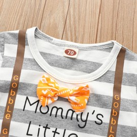 Baby Boys Girls First Thanksgiving Outfit Newborn Turkey Day Romper Bodysuit + Pants + Hat 3Pcs Clothes Set (Mommy's Little Turkey-Stripes, 9-12 Months)