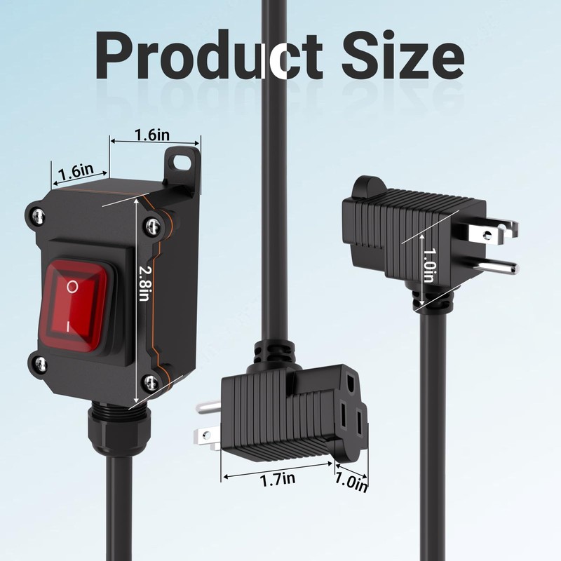 Inline Power Switch with 6-ft 14AWG Cable Piggyback Plug(3-Pronged),Red LED