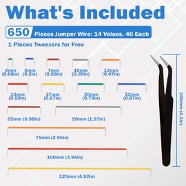 560pcs Breadboard Jumper Wires Kit - Preformed Wires (14 Lengths + 40 Each) with Precision Tweezer for Electrical DIY Experiments, Jumper Wires Male to Male 2 mm/0.08in-125 mm/4.9in