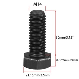 M14-2 x 80mm Carbon Steel Grade 8.8 External Hex Head Screw Bolts Metric Thread Hexagon Bolts Fastener for Hardware Furniture Machinery Black 4pcs