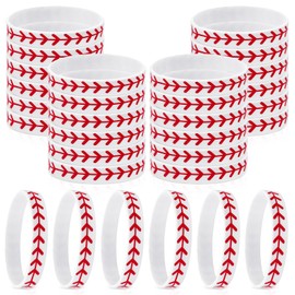 30 PCS Baseball Silicone Bracelet, Softball Rubber Wristbands, Baseball Motivational Rubber Bracelets for Sports Events, Themed Party Favors Gifts for Team Player(White)