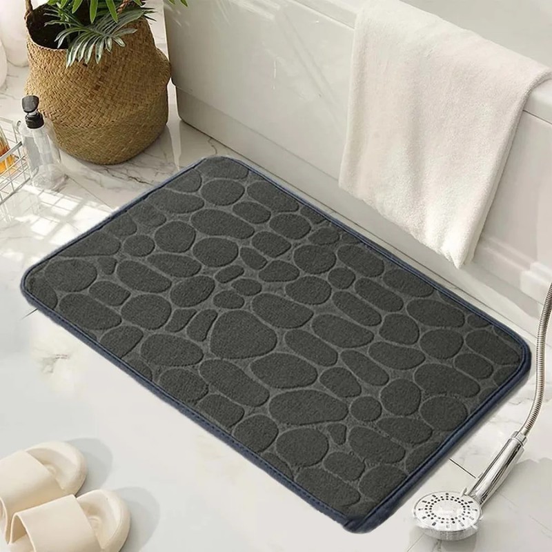 Microfiber Bath Mat for Bathroom – Water-Absorbing Cobblestone Embossed Design