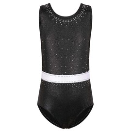 XFGIRLS - Leotardos de gimnasia para niñas con brillo de una sola pieza para deportes de ballet, danza atlética, Negro -, 5-6 Años