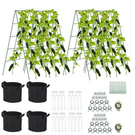 Toriexon Foldable Cucumber Trellis 4 Pack, 46" L X 18" W A-Frame Garden Trellis, Steel Climbing Plants Support Raised Bed Trellis with Twist Ties & Plant Bags for Climbing Plants Outdoor