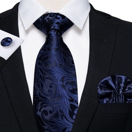 DiBanGu - Juego de corbatas para hombre, diseño de cachemira, tela de seda, con corbata y bolsillo cuadrados, juego de regalo formal y corbata regular, 07-azul Paisley, Talla única
