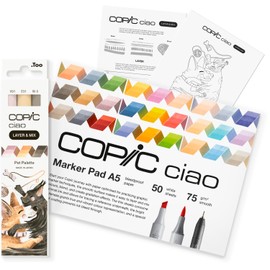 Copic Ciao Layer & Mix Starter Set Pet, Marker Set with 3 Different Colours, Marker Paper and Drawing Template for Tracing, Includes Learning Exercise Sheet