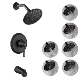 Matte Black Shower Faucet Set with Tub Spout, Tub and Shower Trim Kit with 6-Spray Touch-Clean Shower Head, Bathroom Single-Handle Tub and Shower System, Rough-in Valve Included