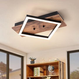 EDISLIVE 13.2in Modern Wood LED Ceiling Light Square Flush Mount Lighting Fixture 14W 3000K Kitchen Ceiling Lights for Bedroom Living Room Kitchen Hallways