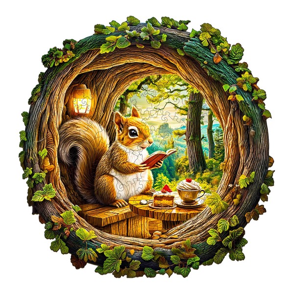 Wooden Puzzle Adults and Children, 3D Squirrel in The Cave-1