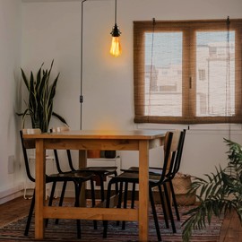 ACBungji 20ft Hanging Pendant Light Cord Kit with On/Off Switch Plug in,1 Pack Extension Wire with E26 E27 Lamp Socket,Shade Ring Holder for Lighting Cage,Black