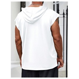 RoseSeek Men's Plus Size Hooded Tank Tops Sleeveless Drawstring Tank Hoodies Workout Gym Muscle T Shirt White 4X-Large Plus