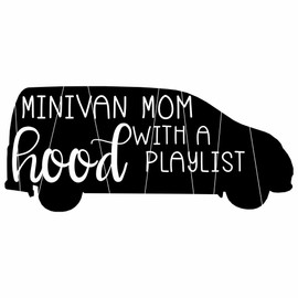 Minivan Mom with a Hood Playlist Vinyl Car Decal, 8" x 3.5", Color Options