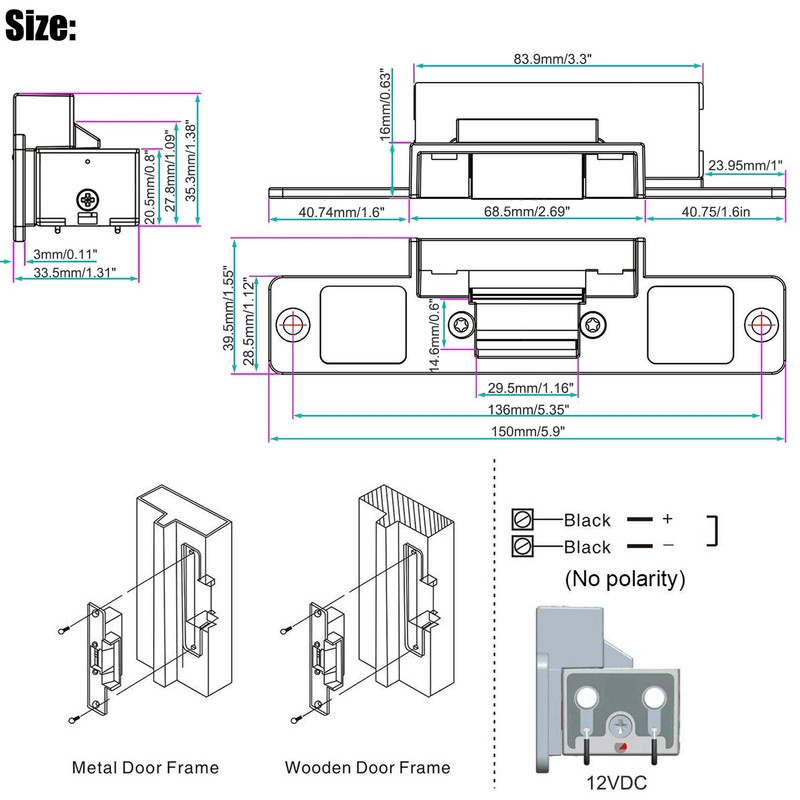 UHPPOTE 12VDC Electric Strike Door Lock Fail Safe for Access