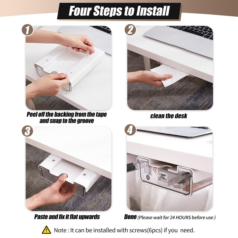 2 Pack Under Desk Storage Drawers Slide Out-Drill-On or Self-Adhesive,Large&Medium