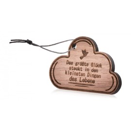 GRAVURZEILE Wooden Keyring – Das größte Glück steckt in den kleinen Dingen des Lebens – Pendant with Engraving and Cotton Band – Gift Idea for Birthday and Christmas Valentine's Day, brown