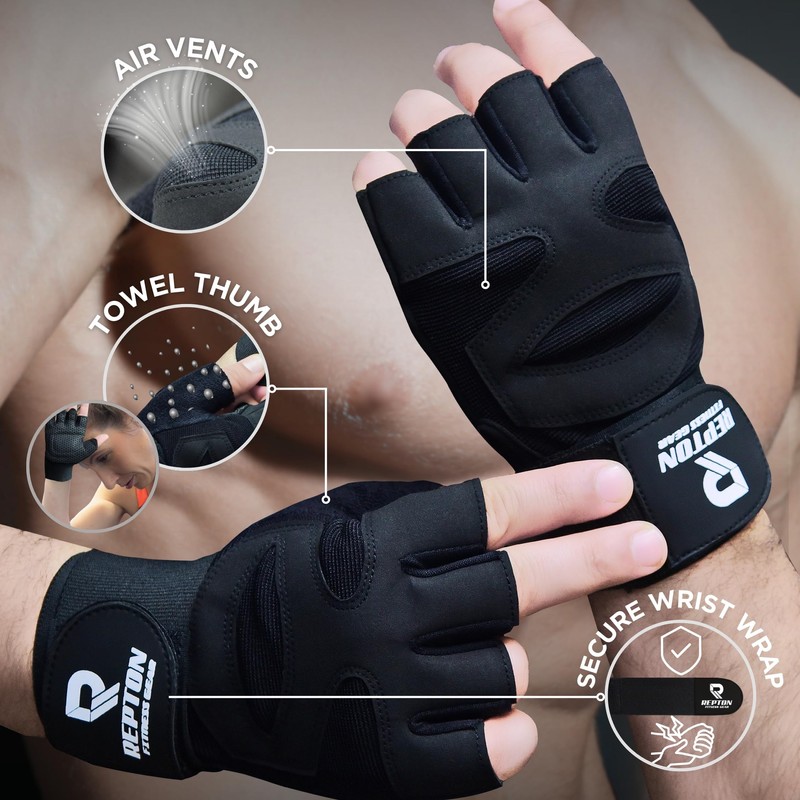 Repton Fitness Gears Gym Gloves with Wrist Strap, Weight Lifting