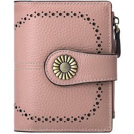 Small Womens Wallet Leather Bifold Card Holder RFID Blocking with Zipper Coin Pocket - Color: 2-Natural-Pink-1