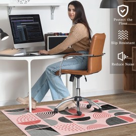 Office Chair Mat for Hardwood & Tile Floor 36"x48",Modern Boho Abstract Pink and Grey Computer Rolling Chairs Mat Carpet,Low-Pile Rubber Backing Under Desk Non Slip Gaming Rug Large Protector Mat