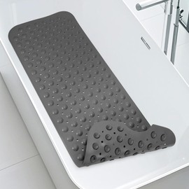 WarmSnow Long Bathtub Mat Non Slip 39.5 x 16 Inch, Inside Shower Mats with Suction Cups & Drain Holes, Soft TPE Bath Mat for Tub, Quick-Drain Bathroom Floor Mats, Dark Gray