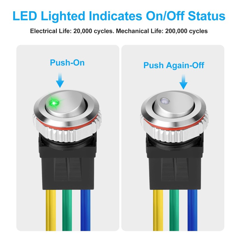 Linkstyle 16mm Round Rocker Switch, 7A 6Pin ON/OFF Lighted Toggle