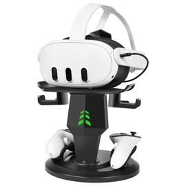 TechKen Charging Dock for Meta Oculus Quest 3/Quest 2/Quest Pro Accessories, Charging Stand Organizer for Meta with Touch Controllers Holder and Extended Cable/Headphones Holder