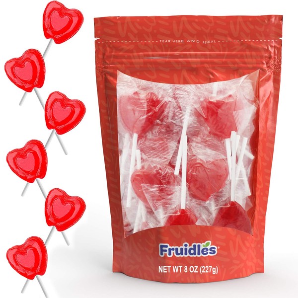 Valentines Day Lollipops Red Heart Shaped Strawberry Flavored, Kosher Parve, Individually Wrapped, Approximately 12 Lollipops (Half Pound)