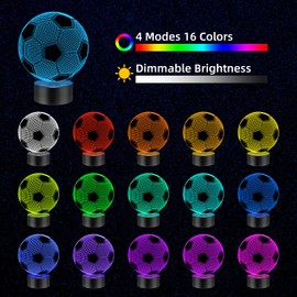 MENOMINO Soccer Gifts 3D Illusion Night Light Lamp Toys with Remote Control 16 Colors Changing, Soccer Accessories Stuff Decor Birthday Christmas Valentines Day Gift for Sport Fan Boys Girls