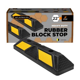 Xpose Safety Parking Stopper for Garage - 22" Heavy Duty Rubber Car, Bumper Stop for Floor, Yellow Reflective Strips, Removable Driveway, Ramp Wheel Block for Cars 2 Pack