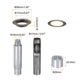 sourcing map 100pcs Grommet Tool Kit 17mm Copper Grommet Eyelet Set with Hole Hollow Punch, Grommet Setter Tools for Clothing Leather Fabric Belt, Bronze