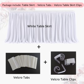 Table Skirts for Rectangle Tables 8ft, White Desk Skirt for Baby Shower Wedding Baptism Summer Holiday Birthday Party table Decorations Christening Gender Reveal Parties Supplies