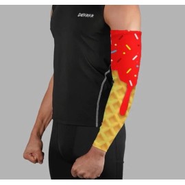 Power Energy Sports Red Ice Cream Cone Drip Sprinkles Football Baseball Compression Arm Sleeve - LG