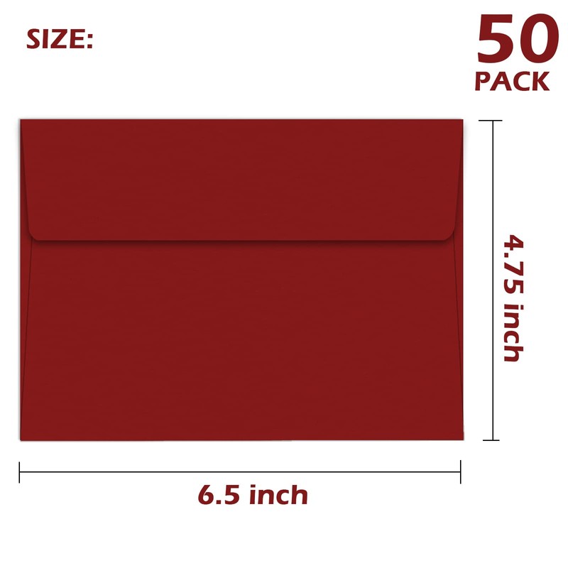 50 Packs of Red 4X6 Envelopes for Invitation, A6 Red