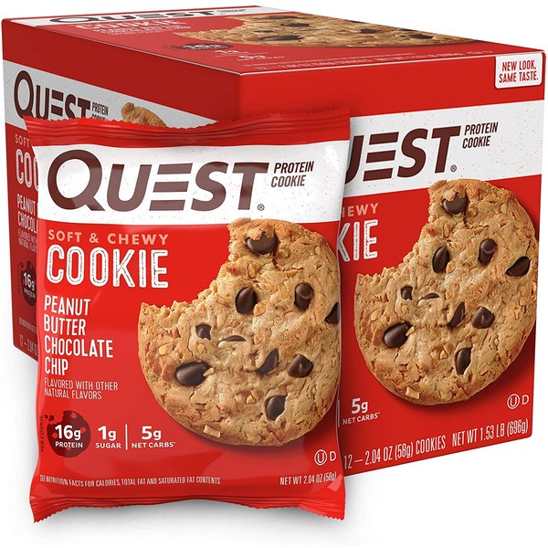 Quest Nutrition Peanut Butter Chocolate Chip Protein Cookie, High Protein, Low Carb, 12 Count Per Box