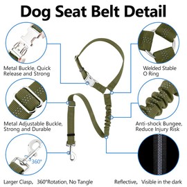 Plutus Pet Dog Seat Belt for Car Headrest, Reflective and Adjustable Restraint with Elastic Bungee for Safety, Vehicle Seatbelt Harness for Small Medium Large Dogs and Cats, Ranger Green