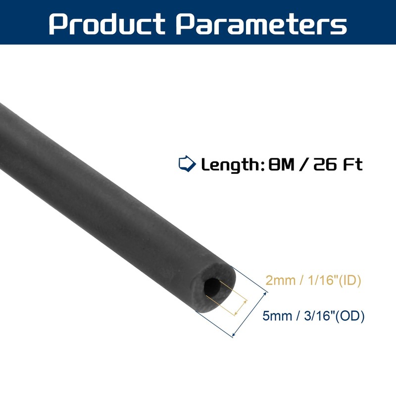 PATIKIL 26 Ft(8M) Black Rubber Tubing, 1/16"(2mm) ID x 3/16"(5mm)