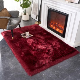 EasyJoy Ultra Soft Fluffy Shaggy Area Rug Faux Fur Rug Chair Cover Seat Pad Fuzzy Area Rug for Bedroom Floor Sofa Living Room (4 x 6 ft Rectangle, Burgundy)