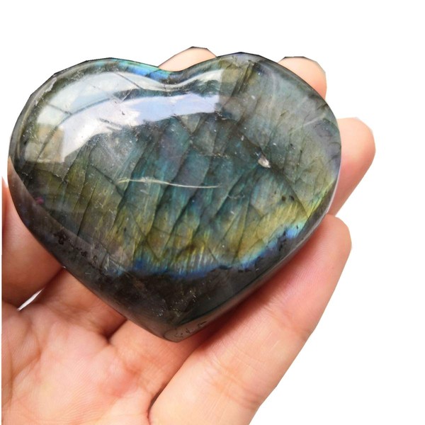 Loveliome Natural Labradorite Crystal, 2.2-2.5 Inch Irregular Shape Heart Reiki Chakra Healing Stone Home Decor