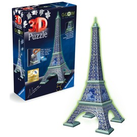 Ravensburger Glow in The Dark Eiffel Tower 3D Jigsaw Puzzles for Kids and Adults Age 8 Years Up - 50th Anniversary Edition - 216 Pieces - No Glue Required