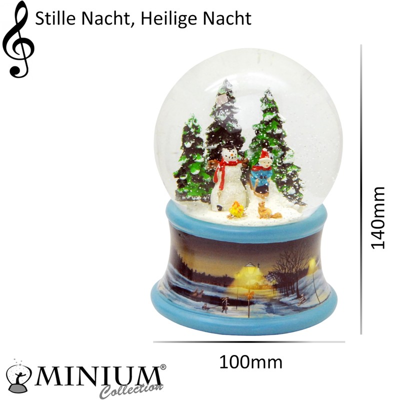 Snow Globe Snowman Standing Next to Child on Sleigh Base