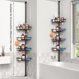 ZUNTO Shower Caddy Corner for Bathroom, Tension Pole, Adjustable 25in-114in Floor to Ceiling, Standing Shower Tension Rod Organizer, 4 Tier Storage Shelves, Matte Black