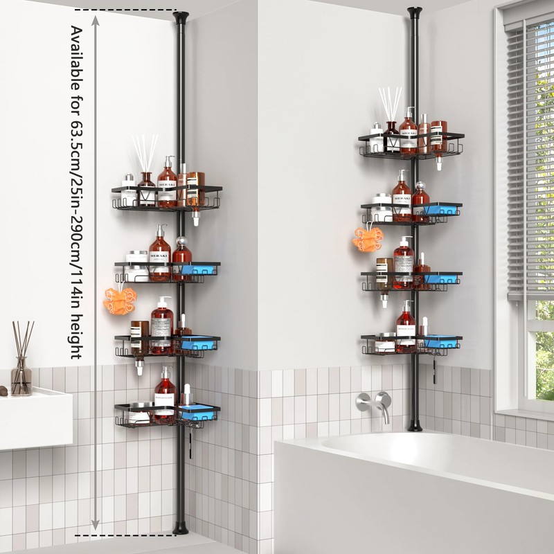 ZUNTO Shower Caddy Corner for Bathroom, Tension Pole, Adjustable 25in-114in