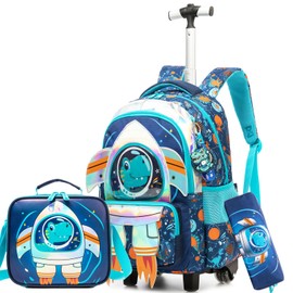ZBAOGTW Kids Rolling Backpack for Boys Rolling Backpack for Kids Ages 8-12 Roller Backpacks for School Boys Backpacks for Elementary Primary with Lunch Box Pencil Case