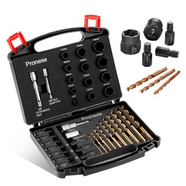 Pronese Heavy Duty bolt extractor kit&screw extractor set,37PCS broken bolt extractor kit and stripped screw extractor with drill bit set,HEX Adapter for easy out bolt extractor set,easy to remove