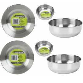Set of 2 Stainless Steel Camping Plates & 2 Bowls – Lightweight, Durable & Reusable Tableware for Outdoor Adventures