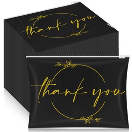 Ireer 100 Bolsas de Maquillaje Thank You Bolsas de Cosméticos EVA con Cremallera Mini Bolsas de Aseo Regalo de Agradecimiento de Cumpleaños de Aliento a Granel para Mujer Navidad (Negro, Dorado)